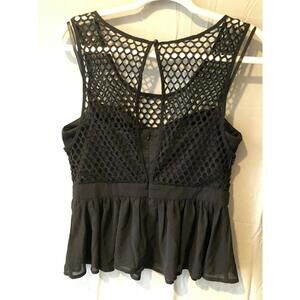 Zinga Black Eyelet Lace Silky LA Peplum Style Womens Top sz L NWT Whimsical Goth